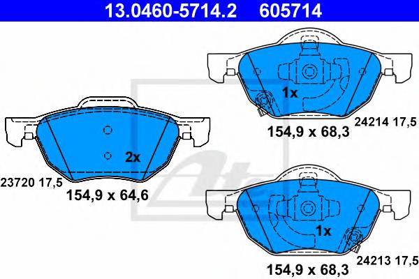 ATE 13.0460-5714.2 Комплект тормозных колодок... ATE 13.0460-5714.2 Комплект тормозных колодок...