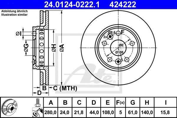 ATE 24.0124-0222.1 Гальмівний диск ATE 24.0124-0222.1 Гальмівний диск