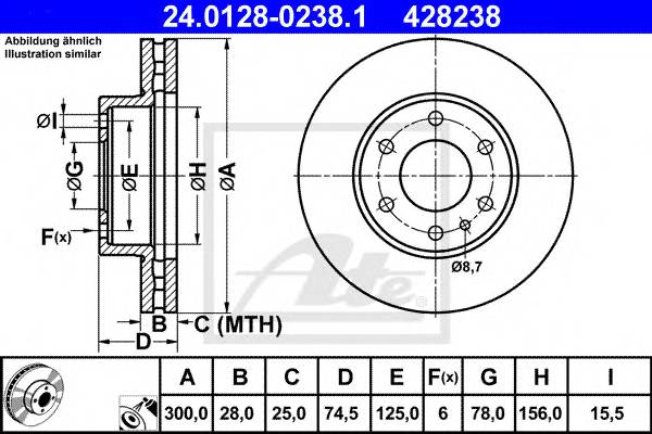 ATE 24.0128-0238.1 Гальмівний диск ATE 24.0128-0238.1 Гальмівний диск