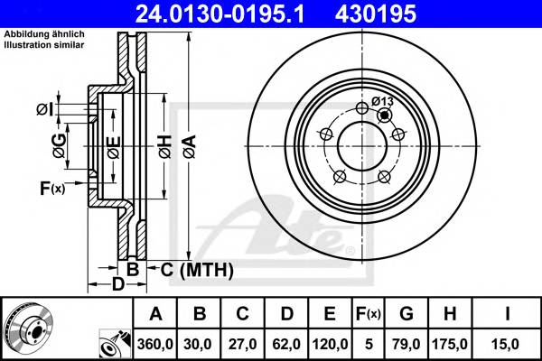 ATE 24.0130-0195.1 Гальмівний диск ATE 24.0130-0195.1 Гальмівний диск