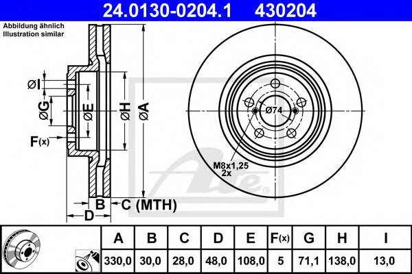 ATE 24.0130-0204.1 Гальмівний диск ATE 24.0130-0204.1 Гальмівний диск
