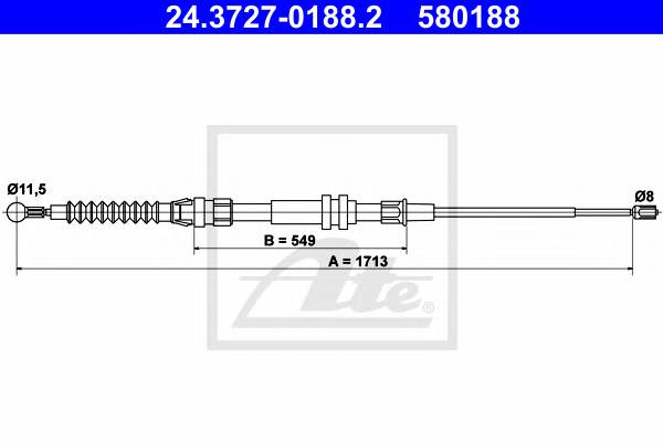 ATE 24.3727-0188.2 Трос, стоянкова гальмівна с...