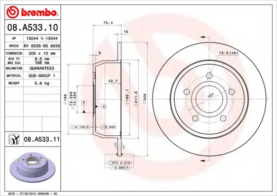 BREMBO 08.A533.11 TARCZA HAM. G.CHEROKEE II