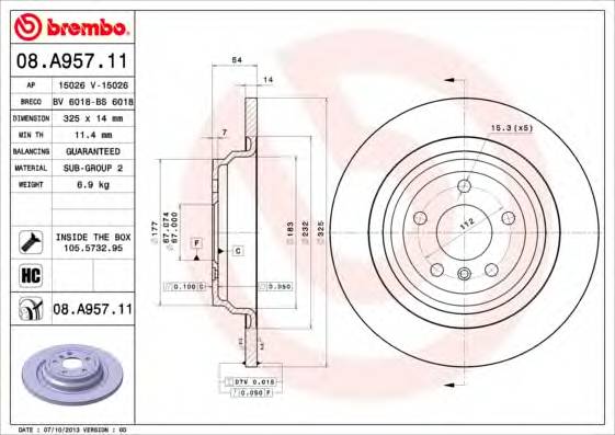 BREMBO 08.A957.11 TARCZA HAM. M W166 TYЈ