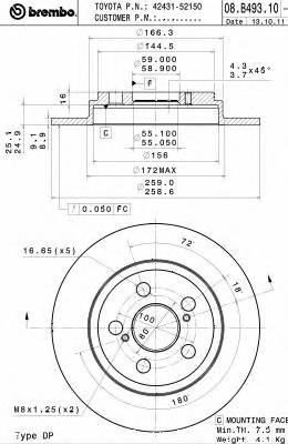 BREMBO 08.B493.10 Тормозной диск BREMBO 08.B493.10 Тормозной диск