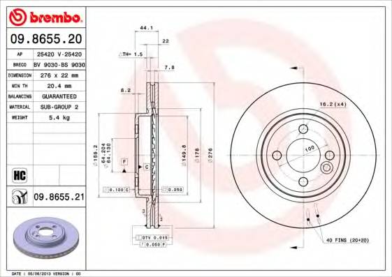 BREMBO 09.8655.21 TARCZA HAM. MINI