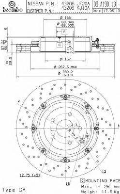BREMBO 09.A190.13 Тормозной диск BREMBO 09.A190.13 Тормозной диск