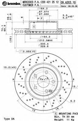 BREMBO 09.A353.11 Тормозной диск BREMBO 09.A353.11 Тормозной диск