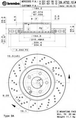 BREMBO 09.A732.11 Тормозной диск