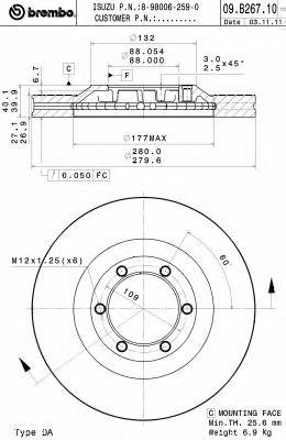 BREMBO 09.B267.10 Тормозной диск