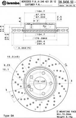 BREMBO 09.B436.51 Тормозной диск