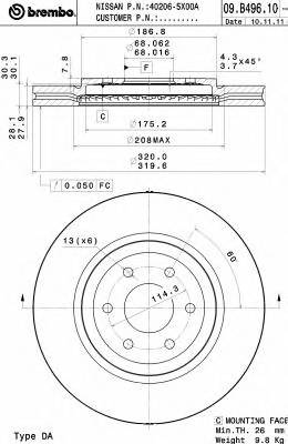 BREMBO 09.B496.10 Тормозной диск BREMBO 09.B496.10 Тормозной диск