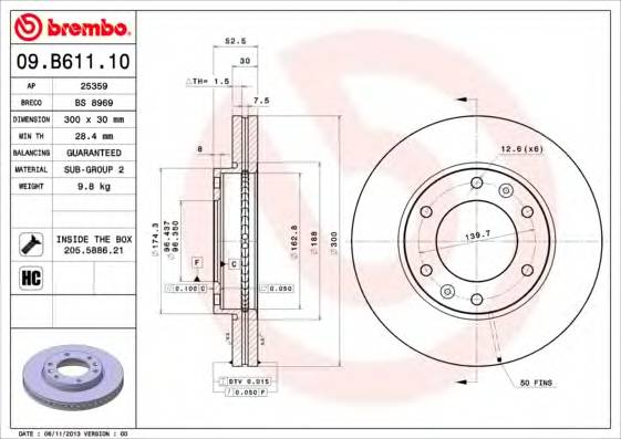 BREMBO 09.B611.10 Гальмiвний диск BREMBO 09.B611.10 Гальмiвний диск