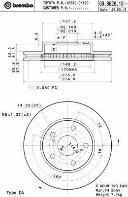 BREMBO 09.B626.10 Тормозной диск BREMBO 09.B626.10 Тормозной диск