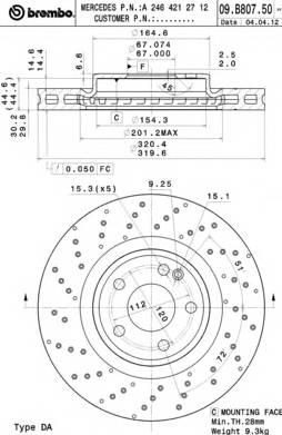 BREMBO 09.B807.51 Тормозной диск
