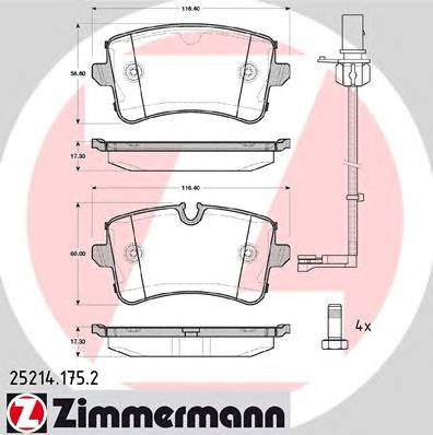 ZIMMERMANN 25214.175.2 Комплект тормозных колодок... ZIMMERMANN 25214.175.2 Комплект тормозных колодок...