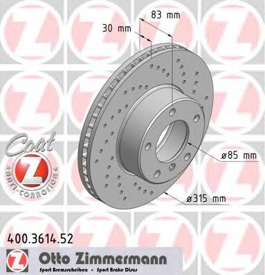 ZIMMERMANN 400.3614.52 Тормозной диск ZIMMERMANN 400.3614.52 Тормозной диск