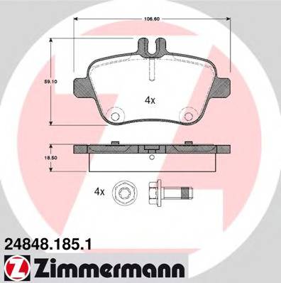 ZIMMERMANN 24848.185.1 Комплект гальмівних колодо...