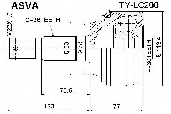 ASVA TYLC200 ØÐÓÑ ÍÀÐÓÆÍÛÉ 36X78X30 (LAND CRUISER 2...