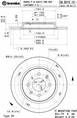BREMBO 08.B310.10 Тормозной диск