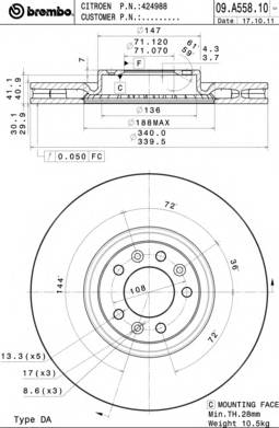 BREMBO 09.A558.11 Тормозной диск