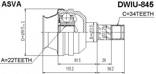 ASVA DWIU845 ØÐÓÑ ÂÍÓÒÐÅÍÍÈÉ 22X35X34 (LACETTI AV