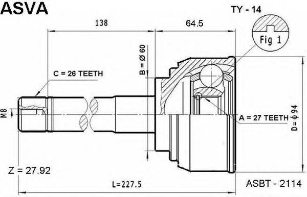 ASVA TY14 ШРУС НАРУЖНЫЙ 27X60X26 (HILUX SURF HIA... ASVA TY14 ШРУС НАРУЖНЫЙ 27X60X26 (HILUX SURF HIA...