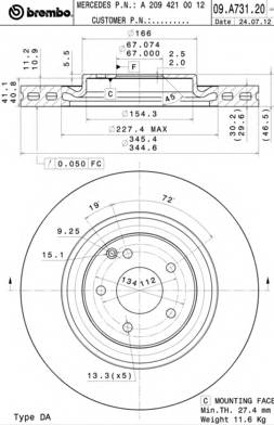 BREMBO 09.A731.21 Тормозной диск