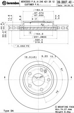 BREMBO 09.B807.41 Тормозной диск