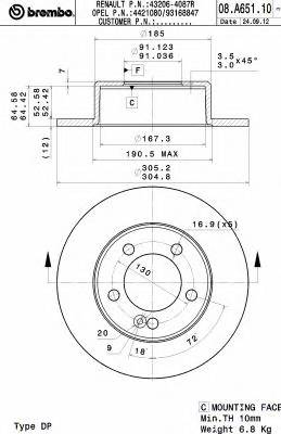 BREMBO 08.A651.10 Тормозной диск