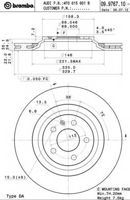 BREMBO 09.9767.11 Тормозной диск BREMBO 09.9767.11 Тормозной диск