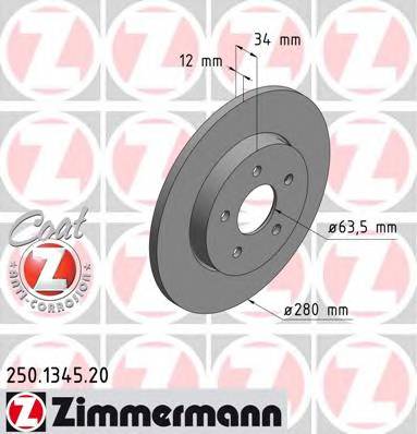 ZIMMERMANN 250.1345.20 Тормозной диск ZIMMERMANN 250.1345.20 Тормозной диск
