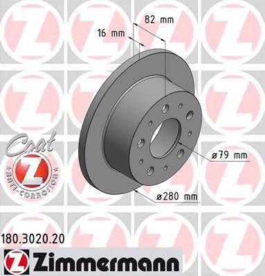 ZIMMERMANN 180302020 TARCZA HAMULC. FIAT DUCATO  01-06 TYL ZIMMERMANN 180302020 TARCZA HAMULC. FIAT DUCATO  01-06 TYL
