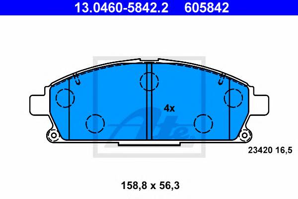 ATE 13.0460-5842.2 Комплект гальмівних колодо... ATE 13.0460-5842.2 Комплект гальмівних колодо...