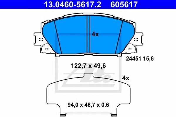 ATE 13.0460-5617.2 Комплект гальмівних колодо... ATE 13.0460-5617.2 Комплект гальмівних колодо...