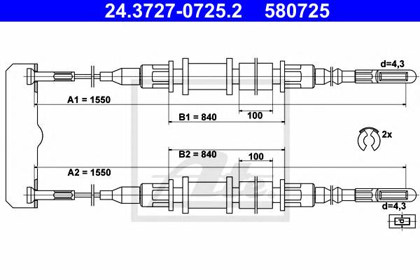 ATE 24.3727-0725.2 Трос, стояночная тормозная 