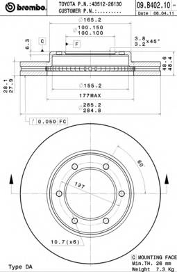 BREMBO 09.B402.10 Тормозной диск