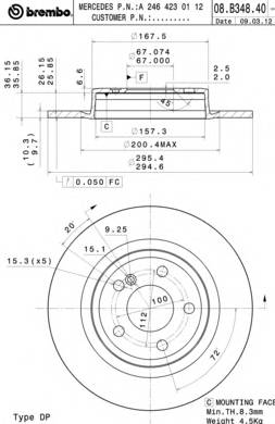 BREMBO 08.B348.41 Тормозной диск