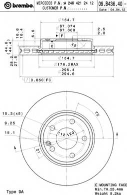 BREMBO 09.B436.41 Тормозной диск