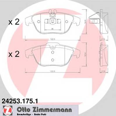 ZIMMERMANN 24253.175.1 Комплект гальмівних колодо...