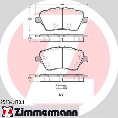 ZIMMERMANN 25134.170.1 Комплект тормозных колодок... ZIMMERMANN 25134.170.1 Комплект тормозных колодок...