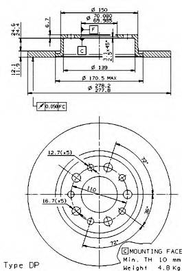 BREMBO 08.9364.11 Тормозной диск