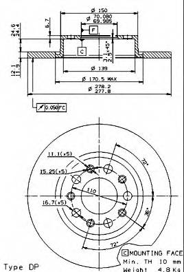 BREMBO 08.9364.21 Тормозной диск