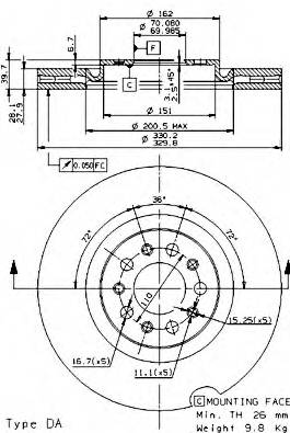 BREMBO 09.9365.21 Тормозной диск