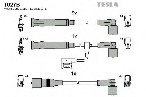 TESLA T027B Комплект проводов зажигани... TESLA T027B Комплект проводов зажигани...