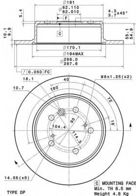 BREMBO 08.A150.11 Тормозной диск
