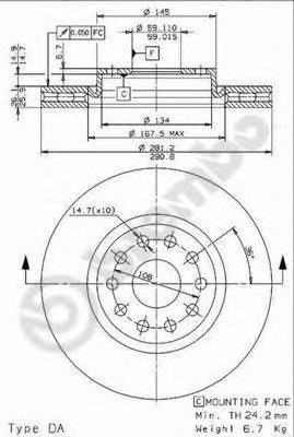 BREMBO 09.6767.11 Тормозной диск BREMBO 09.6767.11 Тормозной диск