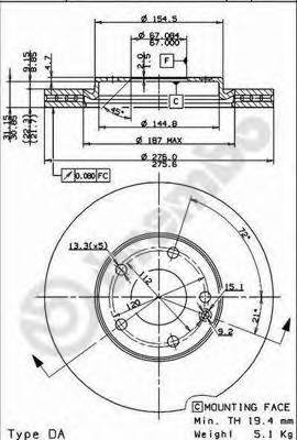 BREMBO 09.8519.11 Тормозной диск
