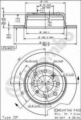 BREMBO 08.1365.10 Тормозной диск