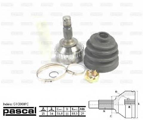 PASCAL G1C008PC Шарнірний комплект, привод... PASCAL G1C008PC Шарнірний комплект, привод...